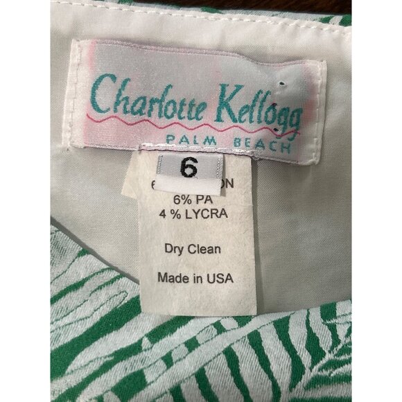 Charlollette Kellogg Green & White Tropical Print Sleeveless Dress Size 6 - Picture 4 of 7